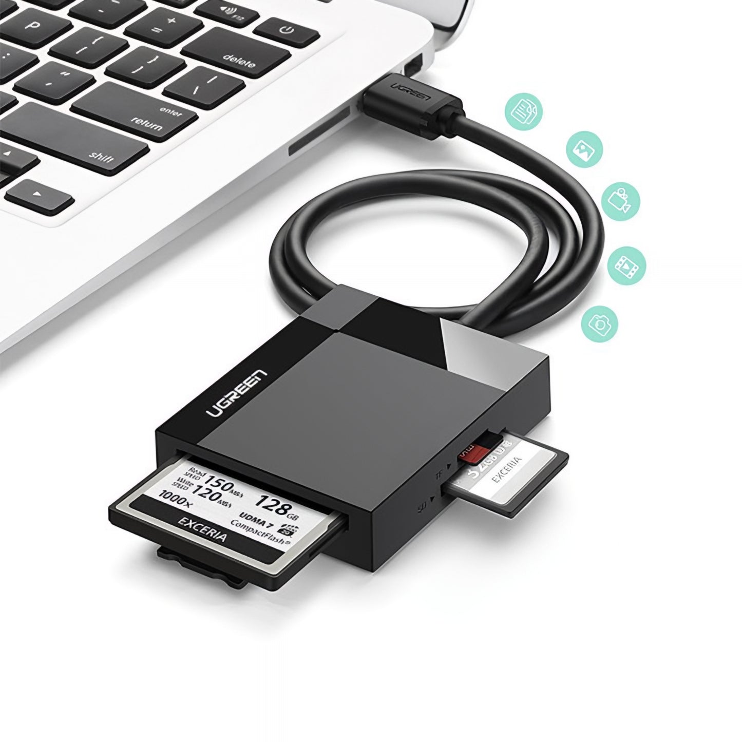 USB 3.0 UGREEN CR125 kártyaolvasó, SD - microSD - CF - MS, Fekete