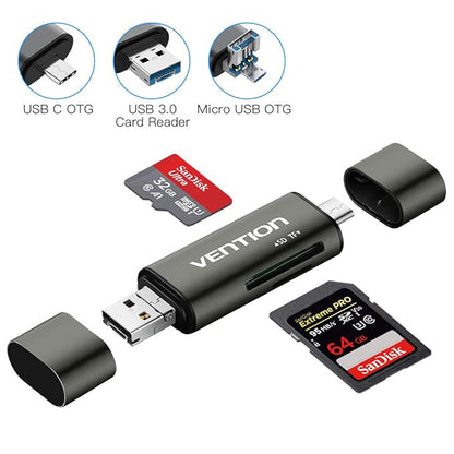 USB / USB-C / microUSB kártyaolvasó Vention, SD - microSD, Szürke CCJH0