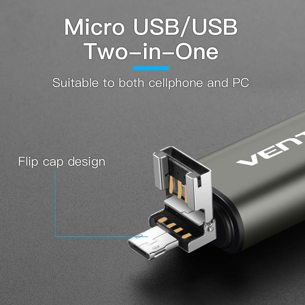 USB / USB-C / microUSB kártyaolvasó Vention, SD - microSD, Szürke CCJH0