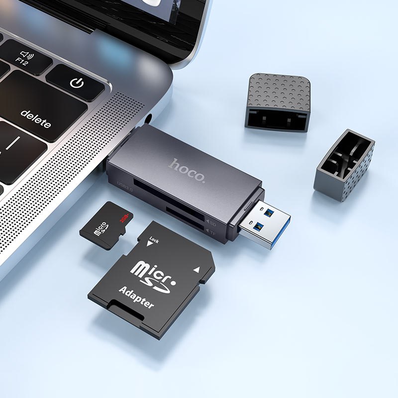 USB 3.0 / USB-C HOCO HB45 kártyaolvasó, SD - microSD, Szürke