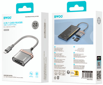 USB-C Card Reader BWOO BZ64, SD - microSD, Gray
