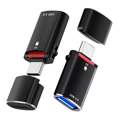 USB-C Techsuit AluVoltX kártyaolvasó, USB-A (OTG) - microSD, Fekete