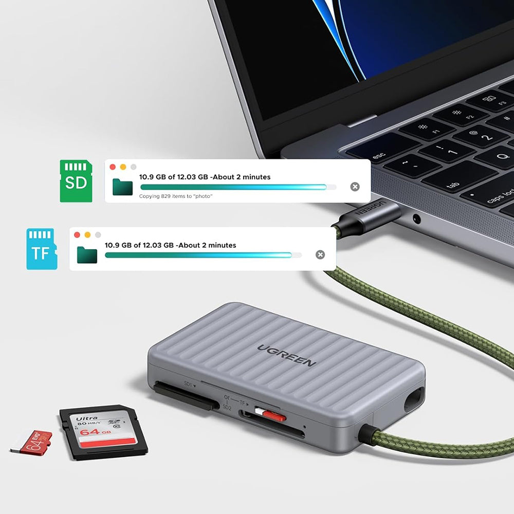 UGREEN 55886 USB-C Kártyaolvasó Szervezővel, 2 x SD - microSD, Szürke