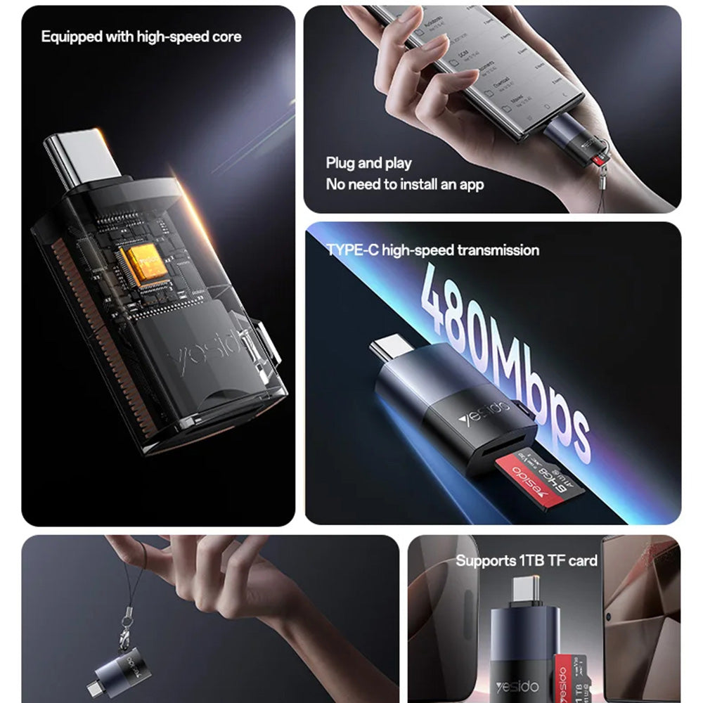 USB-C kártyaolvasó Yesido GS37, microSD, Fekete