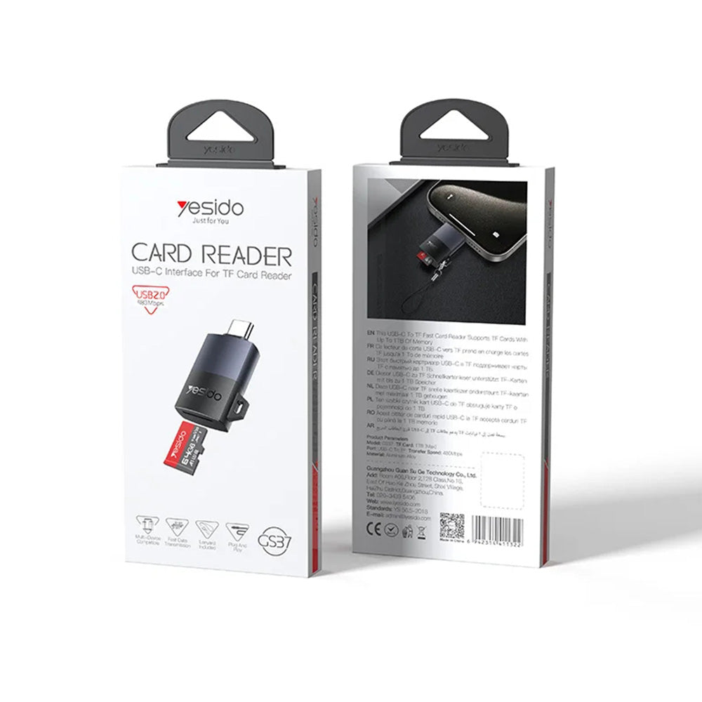 USB-C kártyaolvasó Yesido GS37, microSD, Fekete