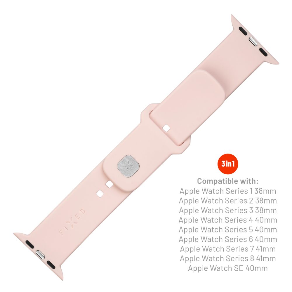 Fixed Silicone Sporty szíj Apple Watch 42mm / 41mm / 40mm / 38mm sorozathoz, Rózsaszín