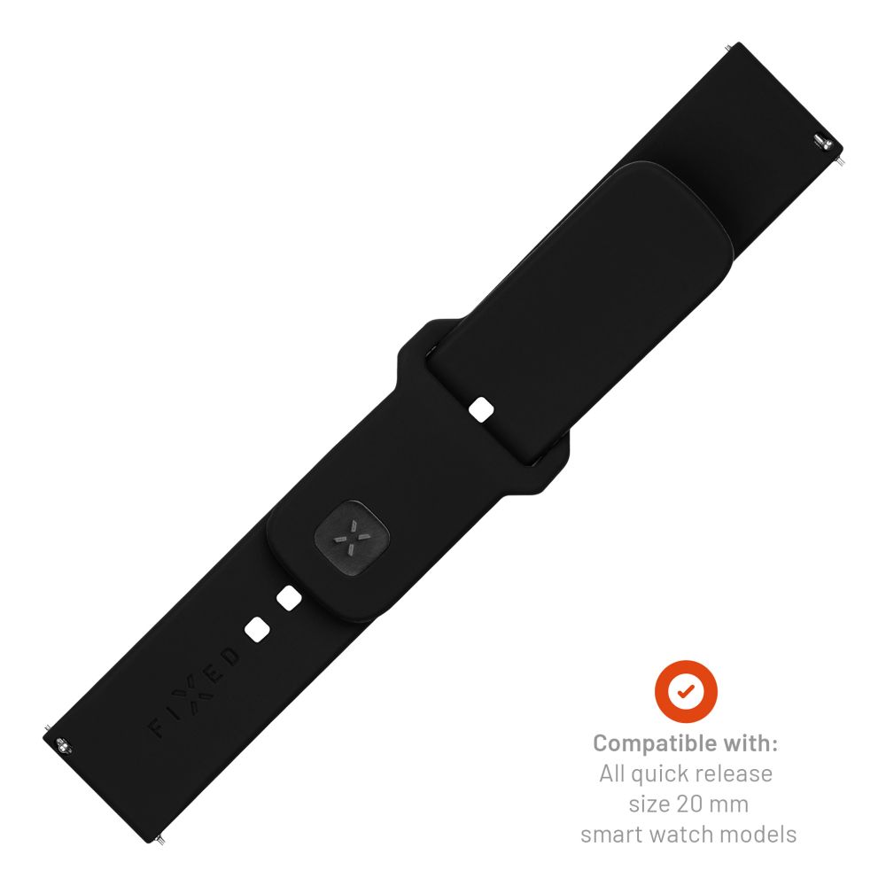 Fixed Silicone Sporty szíj Samsung Galaxy Watch / Huawei Watch sorozathoz, 20mm, Fekete