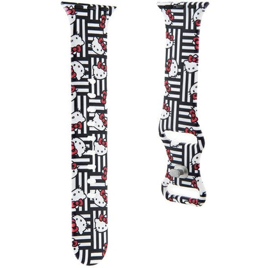 Hello Kitty szilikon szíj Kitty fejekkel és csíkokkal Apple Watch 42mm / 41mm / 40mm / 38mm sorozathoz, Fekete
