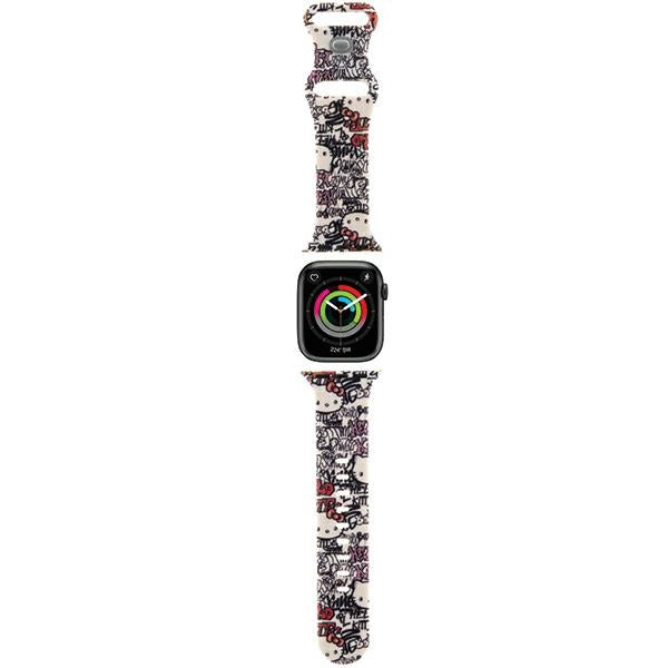 Hello Kitty szilikon graffiti címkés szíj az Apple Watch 42mm / 41mm / 40mm / 38mm sorozathoz, bézs