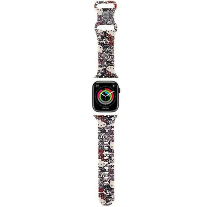 Hello Kitty szilikon graffiti címkés szíj az Apple Watch 42mm / 41mm / 40mm / 38mm sorozathoz, bézs
