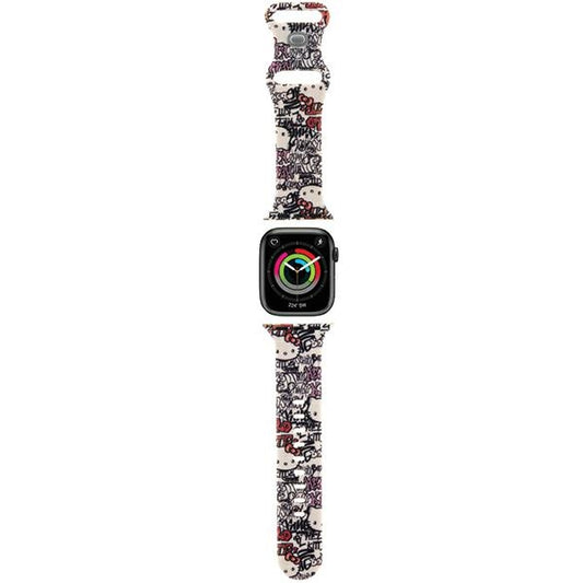 Hello Kitty szilikon graffiti címkés szíj az Apple Watch 42mm / 41mm / 40mm / 38mm sorozathoz, bézs
