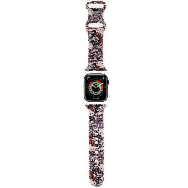 Hello Kitty Szilikon Graffiti Címkék szíj Apple Watch 42mm / 41mm / 40mm / 38mm sorozathoz, Rózsaszín