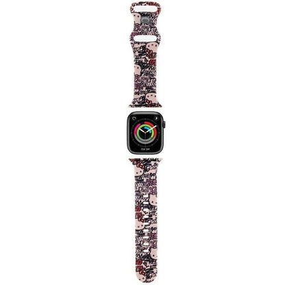 Hello Kitty Szilikon Graffiti Címkék szíj Apple Watch 42mm / 41mm / 40mm / 38mm sorozathoz, Rózsaszín