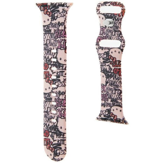 Hello Kitty Szilikon Graffiti Címkék szíj Apple Watch 42mm / 41mm / 40mm / 38mm sorozathoz, Rózsaszín