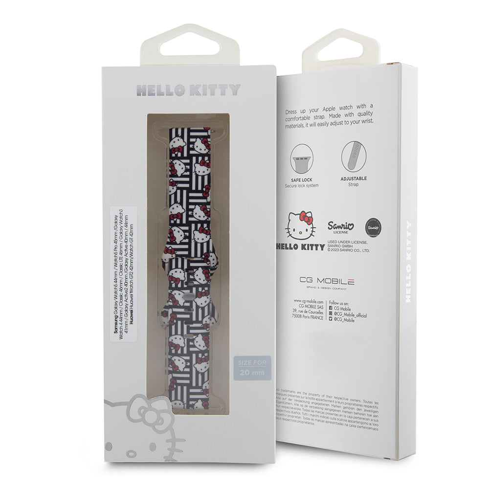 Hello Kitty Szilikon Graffiti Címkék Szíj Samsung Galaxy Watch / Huawei Watch Sorozathoz, Fekete