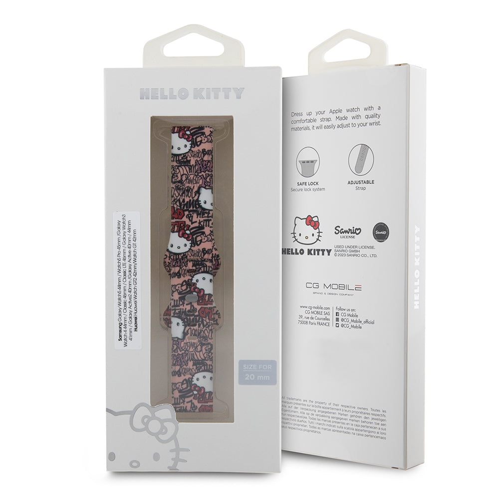 Hello Kitty Szilikon Graffiti Címkék szíj Samsung Galaxy Watch / Huawei Watch sorozathoz, Rózsaszín