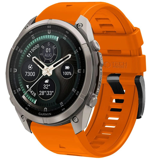 Techsuit szilikonszíj Garmin Fenix 5 / 6 / 6 Pro / 7 / 8 / 8 Pro / E / 9 / 9 Pro órához, narancssárga