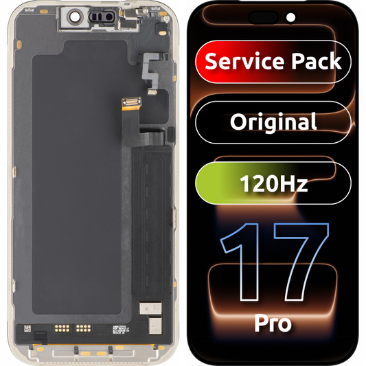 Apple iPhone 17 Pro érintőképernyős kijelző, kerettel, fekete, Service Pack 661-56125