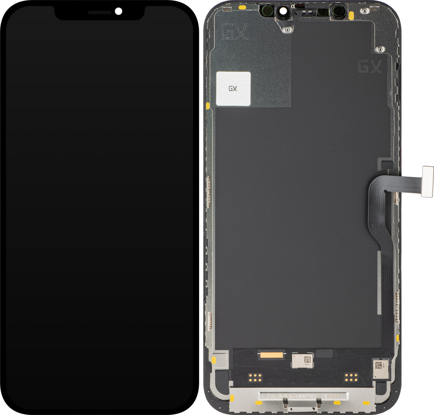 GX érintőképernyős kijelző Apple iPhone 12 Pro Max-hez, kerettel, mozgatható OLED IC verzió, fekete