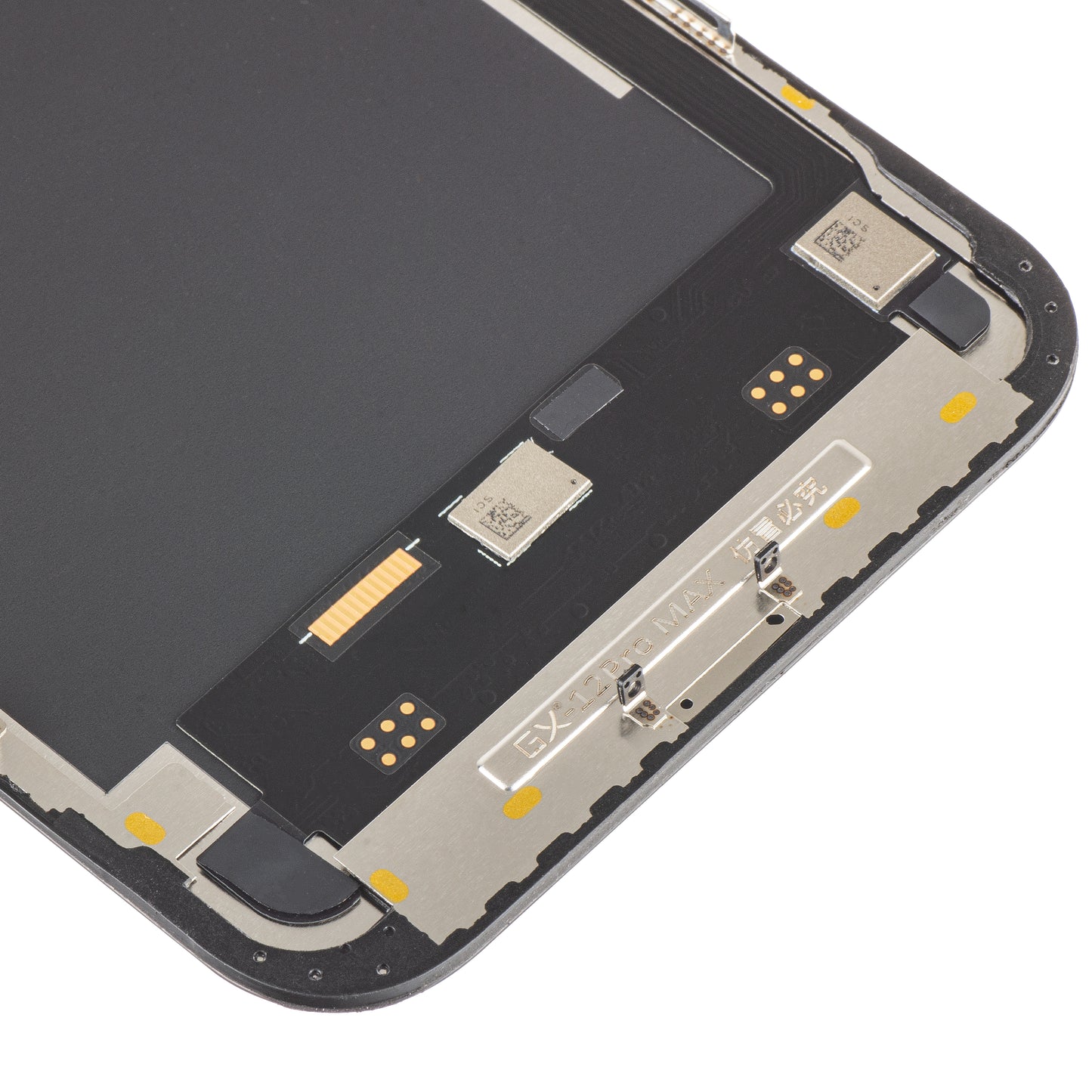 GX érintőképernyős kijelző Apple iPhone 12 Pro Max-hez, kerettel, mozgatható OLED IC verzió, fekete