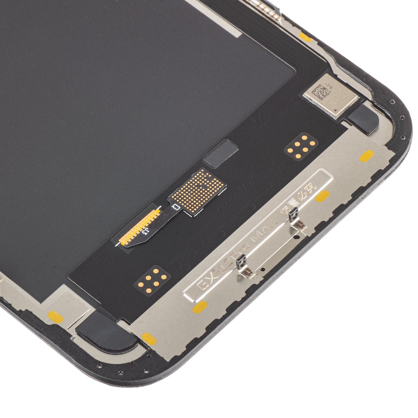 GX érintőképernyős kijelző Apple iPhone 12 Pro Max-hez, kerettel, mozgatható OLED IC verzió, fekete