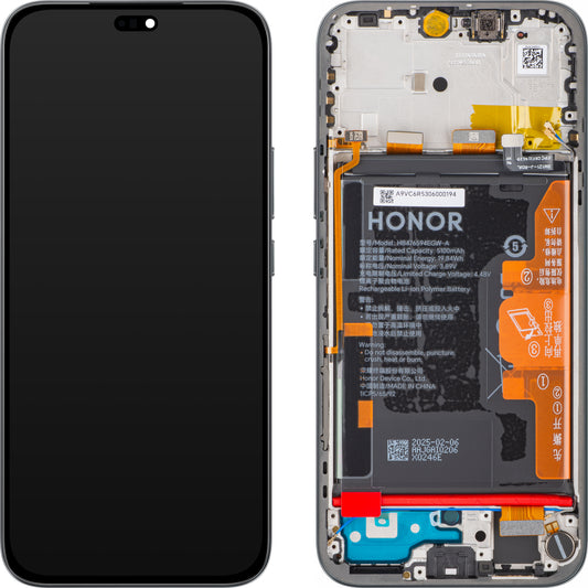 Honor 400 Lite érintőképernyős kijelző, kerettel és akkumulátorral, Fekete (Velvet Black), Service Pack 0235ANSY