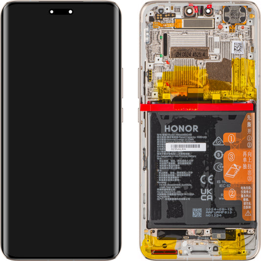 Érintőképernyős kijelző érintőképernyővel Honor Magic6 Pro, kerettel és akkumulátorral, arany, szervizcsomag 0235ALRA 