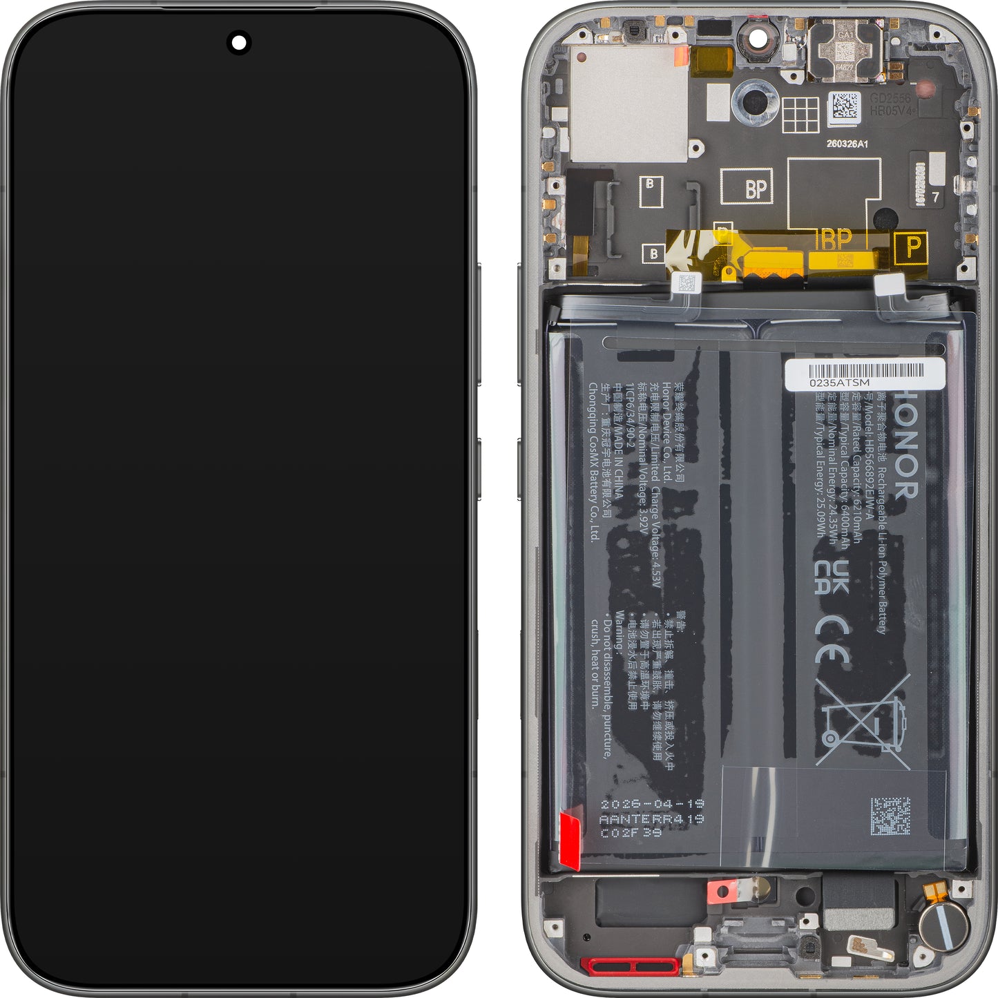 Honor 600 érintőképernyős kijelző, kerettel és akkumulátorral, fekete, Service Pack 0235ATSM