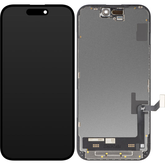 JK érintőképernyő kijelző Apple iPhone 15 készülékhez, kerettel, In-Cell LCD verzió, fekete színű