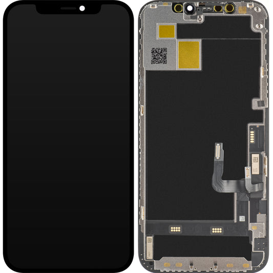JK érintőképernyő kijelző Apple iPhone 12 / 12 Pro készülékhez, kerettel, OLED IC mozgatható változat, fekete