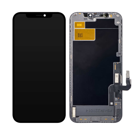 JK érintőképernyő kijelző Apple iPhone 12 / 12 Pro készülékhez, kerettel, In-Cell LCD változat, fekete