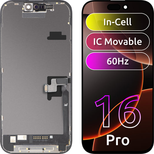 JK érintőképernyős kijelző Apple iPhone 16 Pro-hoz, kerettel, LCD In-Cell IC mozgatható verzió, fekete