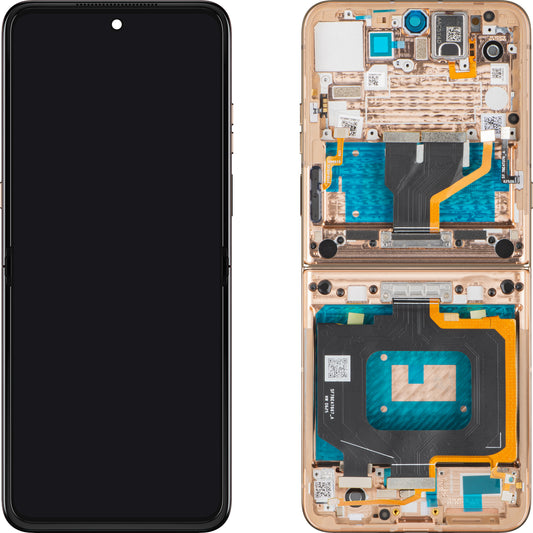 Motorola Razr 60 Ultra érintőképernyős kijelző, kerettel, belső alrésszel, bézs (Mountain Trail), szervizcsomag 5D68C30087