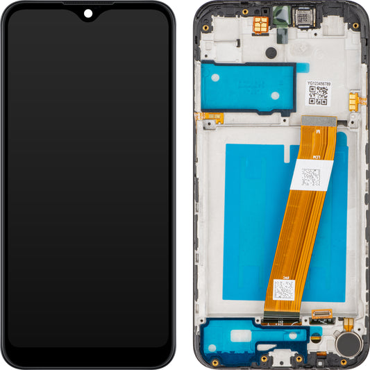 MP érintőképernyős kijelző kompatibilis a Samsung Galaxy A01 A015-tel, kerettel, nem európai verzió, fekete