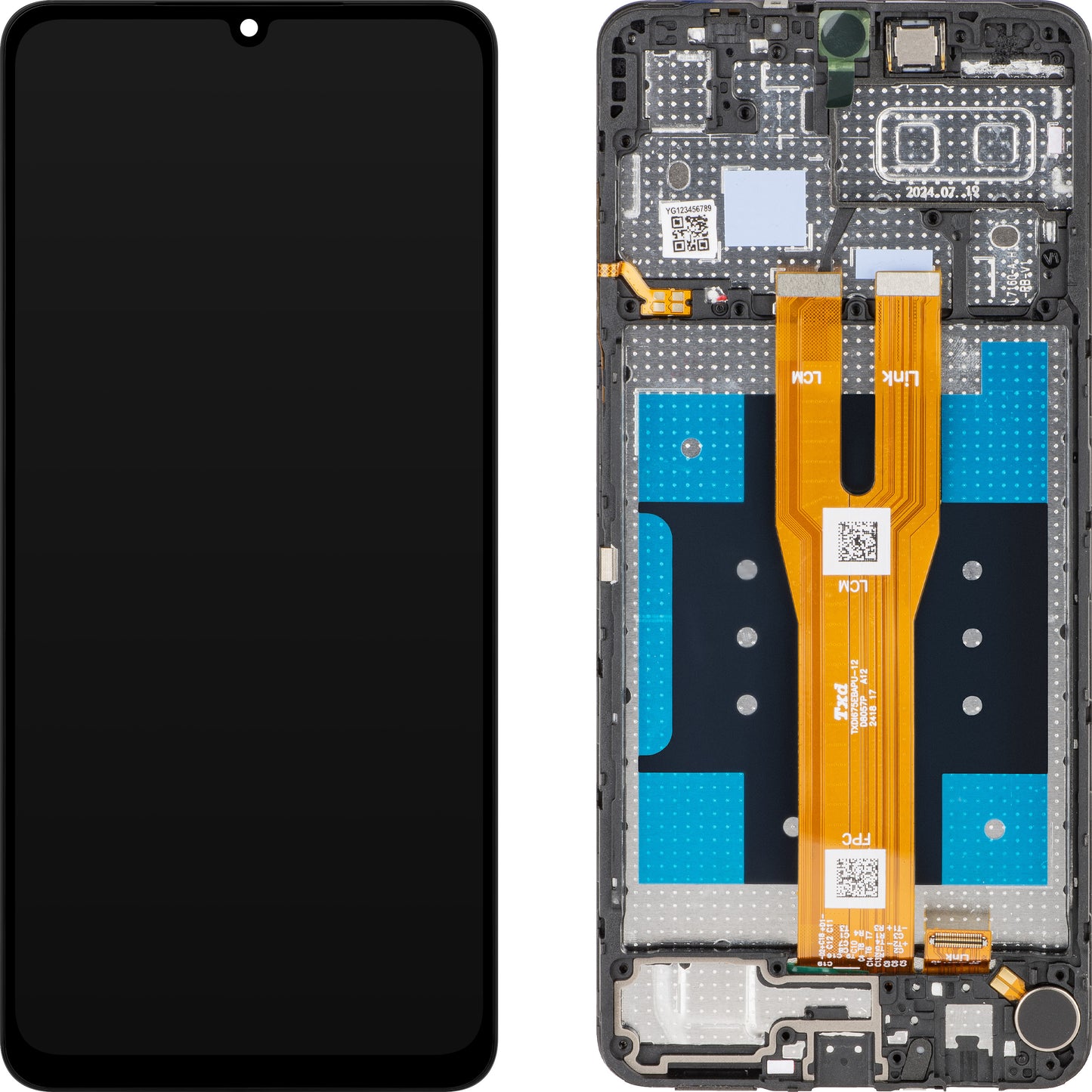 MP érintőképernyős kijelző kompatibilis a Samsung Galaxy A06 A065-tel, kerettel, Fekete
