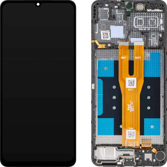 MP érintőképernyős kijelző kompatibilis a Samsung Galaxy A06 A065-tel, kerettel, Fekete