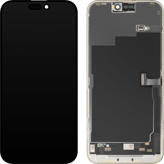 MP érintőképernyős kijelző kompatibilis az Apple iPhone 15 Pro Max-szal, Kerettel, Mozgatható IC Soft OLED 120Hz FHD verzió, Fekete