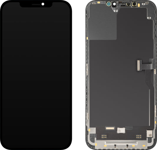 MP érintőképernyős kijelző kompatibilis az Apple iPhone 12 Pro Max-szal, kerettel, mozgatható IC-vel ellátott Soft OLED FHD verzió, Fekete