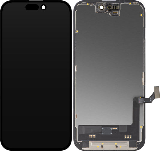 MP érintőképernyős kijelző kompatibilis az Apple iPhone 15-tel, kerettel, Soft OLED FHD IC Movable verzió, Fekete