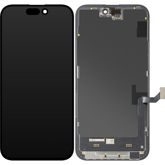 MP érintőképernyős kijelző kompatibilis az Apple iPhone 15 Plus-szal, Kerettel, Soft OLED FHD IC Movable verzió, Fekete
