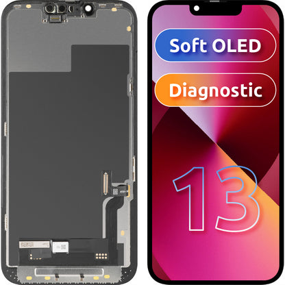 MP érintőképernyős kijelző Apple iPhone 13 kompatibilis, kerettel, OLED FHD diagnosztikai szoftververzió, fekete, újracímkézett