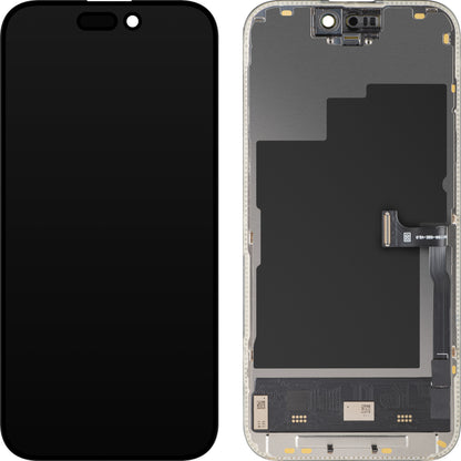 MP érintőképernyős kijelző kompatibilis az Apple iPhone 15 Pro-val, kerettel, Soft OLED FHD 120Hz Diagnosztikai verzió, Fekete