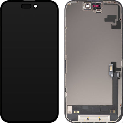 MP érintőképernyős kijelző kompatibilis az Apple iPhone 16-tal, kerettel, Soft OLED FHD Diagnostic verzió, fekete