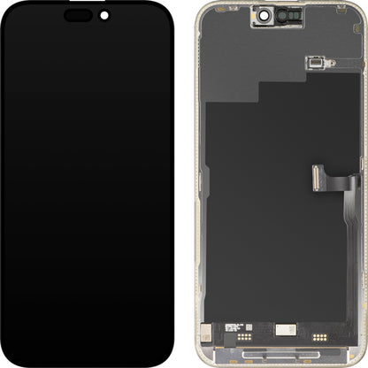 MP érintőképernyős kijelző kompatibilis az Apple iPhone 15 Pro Max készülékkel, kerettel, prémium Soft OLED FHD 120Hz verzió, fekete