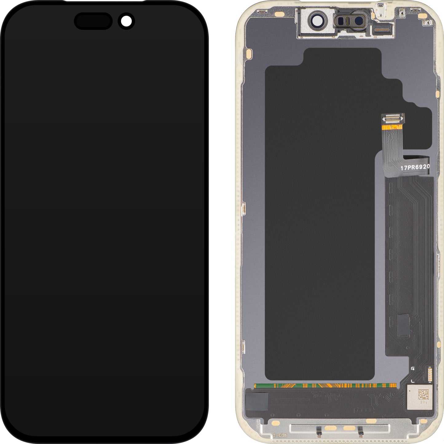 MP érintőképernyős kijelző Apple iPhone 17 Pro kompatibilis, kerettel, OLED FHD IC Movable verzió, fekete