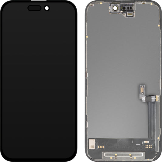 MP érintőképernyős kijelző kompatibilis az Apple iPhone 16-tal, kerettel, Soft OLED FHD 120Hz IC Movable változat, Fekete
