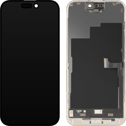 MP érintőképernyős kijelző kompatibilis az Apple iPhone 15 Pro készülékkel, kerettel, prémium soft OLED FHD 120Hz diagnosztikai verzió, fekete