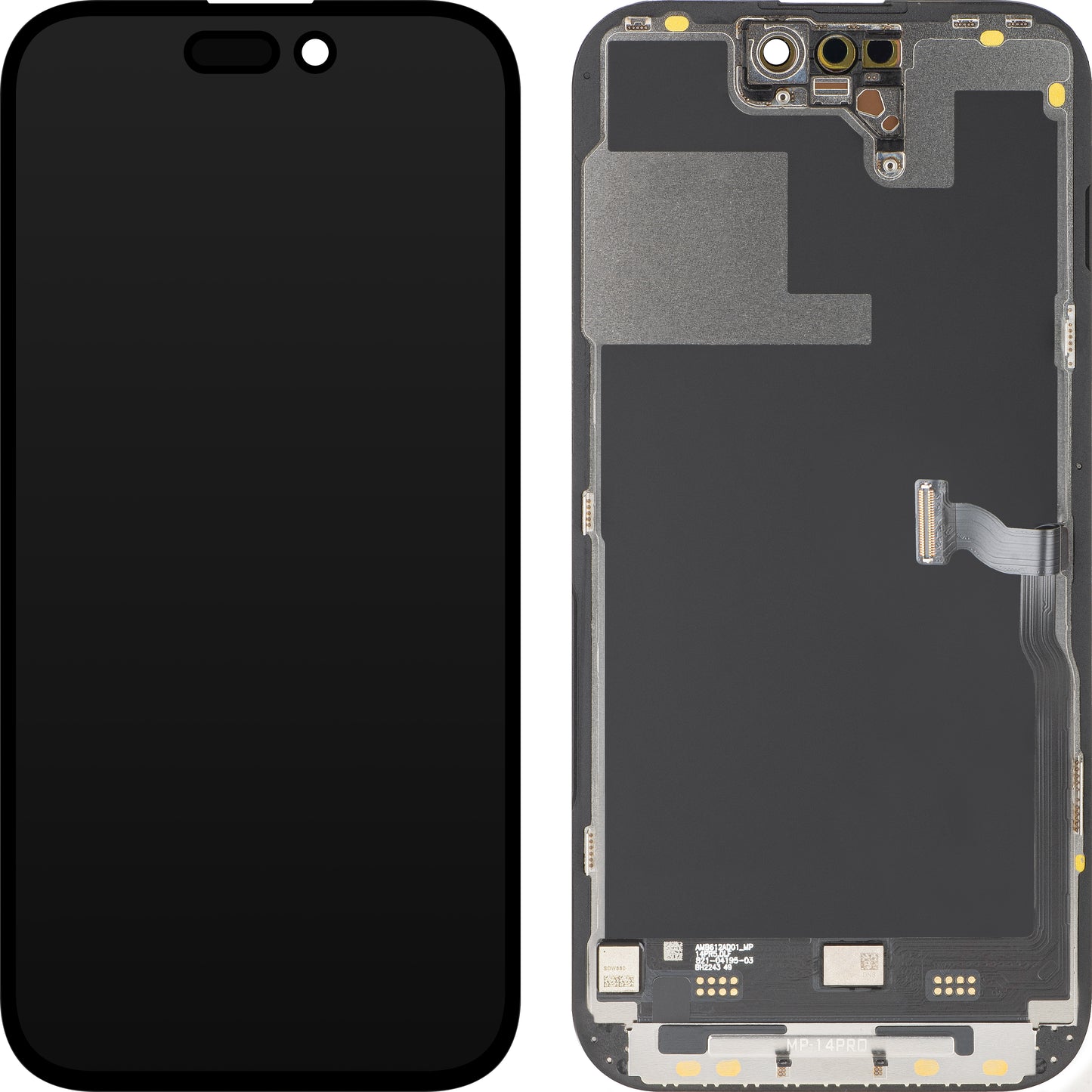 MP érintőképernyős kijelző kompatibilis az Apple iPhone 14 Pro készülékkel, kerettel, prémium soft OLED FHD 120Hz diagnosztikai verzió, fekete