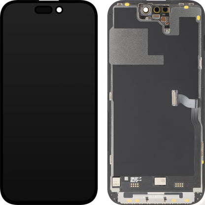 MP érintőképernyős kijelző kompatibilis az Apple iPhone 14 Pro készülékkel, kerettel, prémium soft OLED FHD 120Hz diagnosztikai verzió, fekete