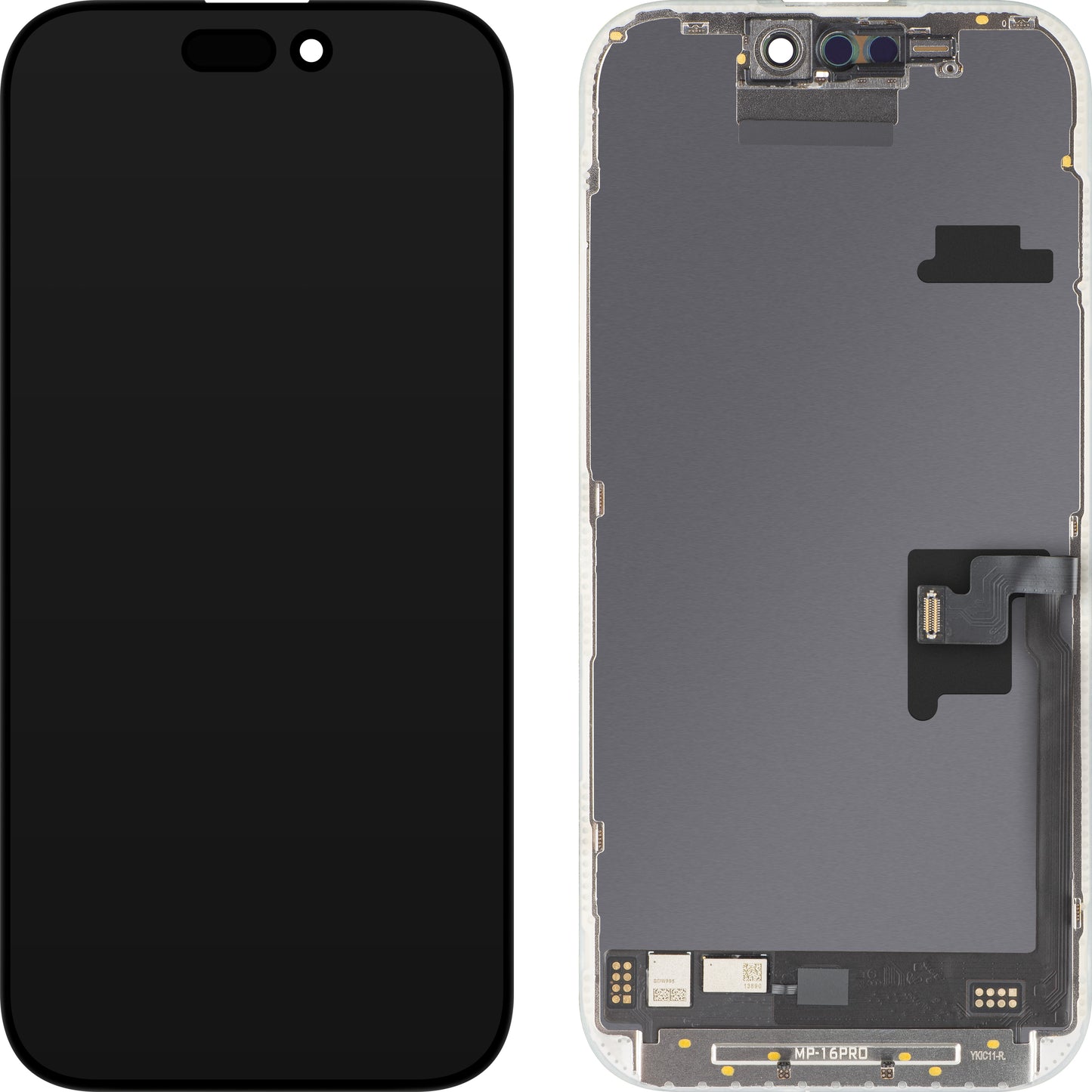 MP érintőképernyős kijelző kompatibilis az Apple iPhone 16 Pro készülékkel, kerettel, Soft OLED FHD 120Hz diagnosztikai verzió, fekete